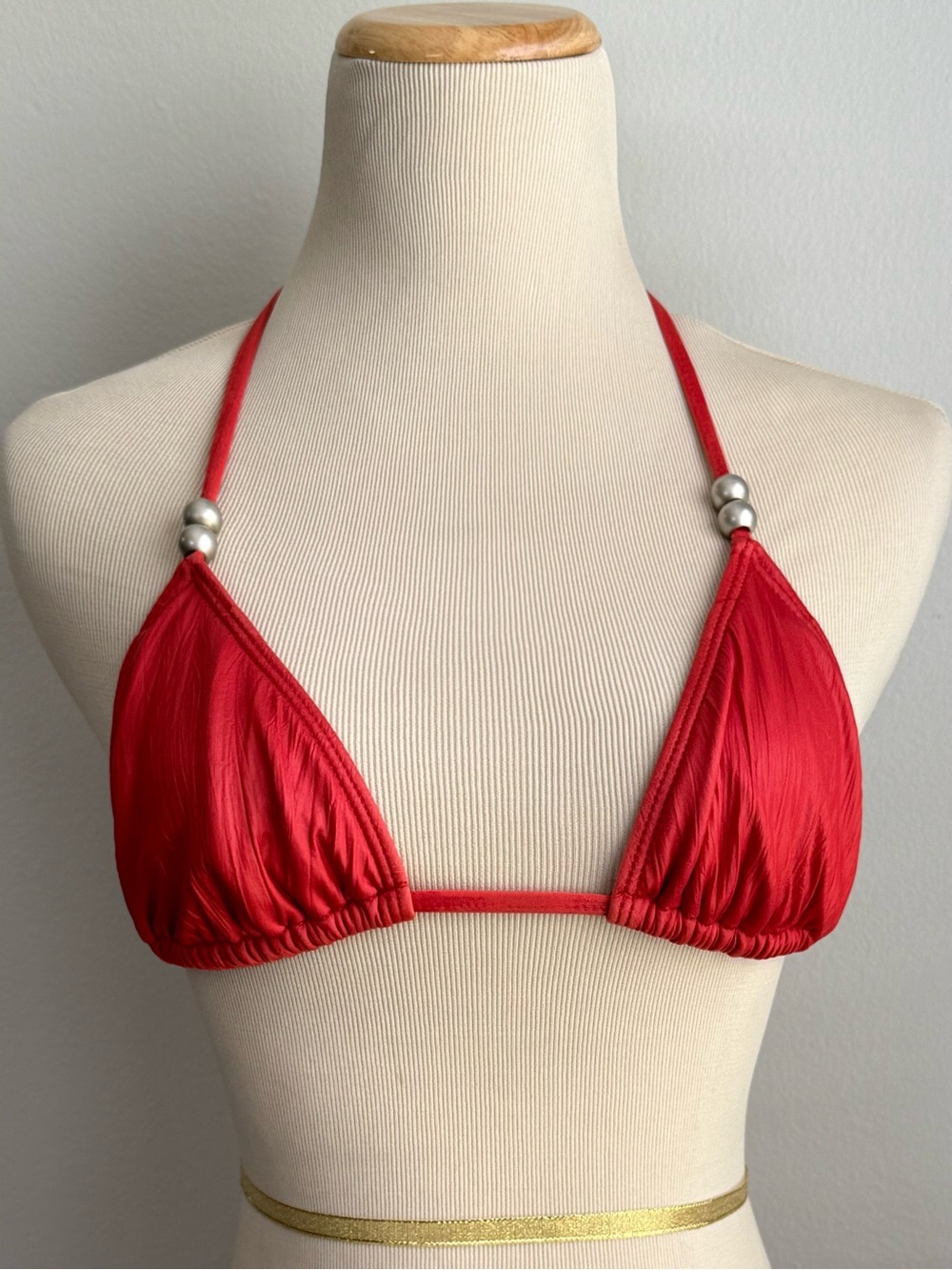 Hurley Red Triangle String Bikini Top with Silver Bead Accents | Size M